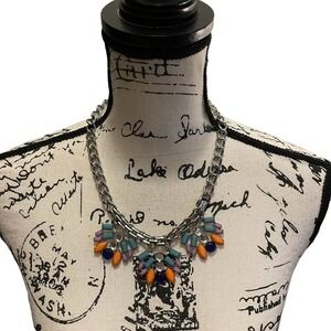 Necklace Fashion Jewelry Statement Beaded Blue Silver Chain link Aztec Bougie